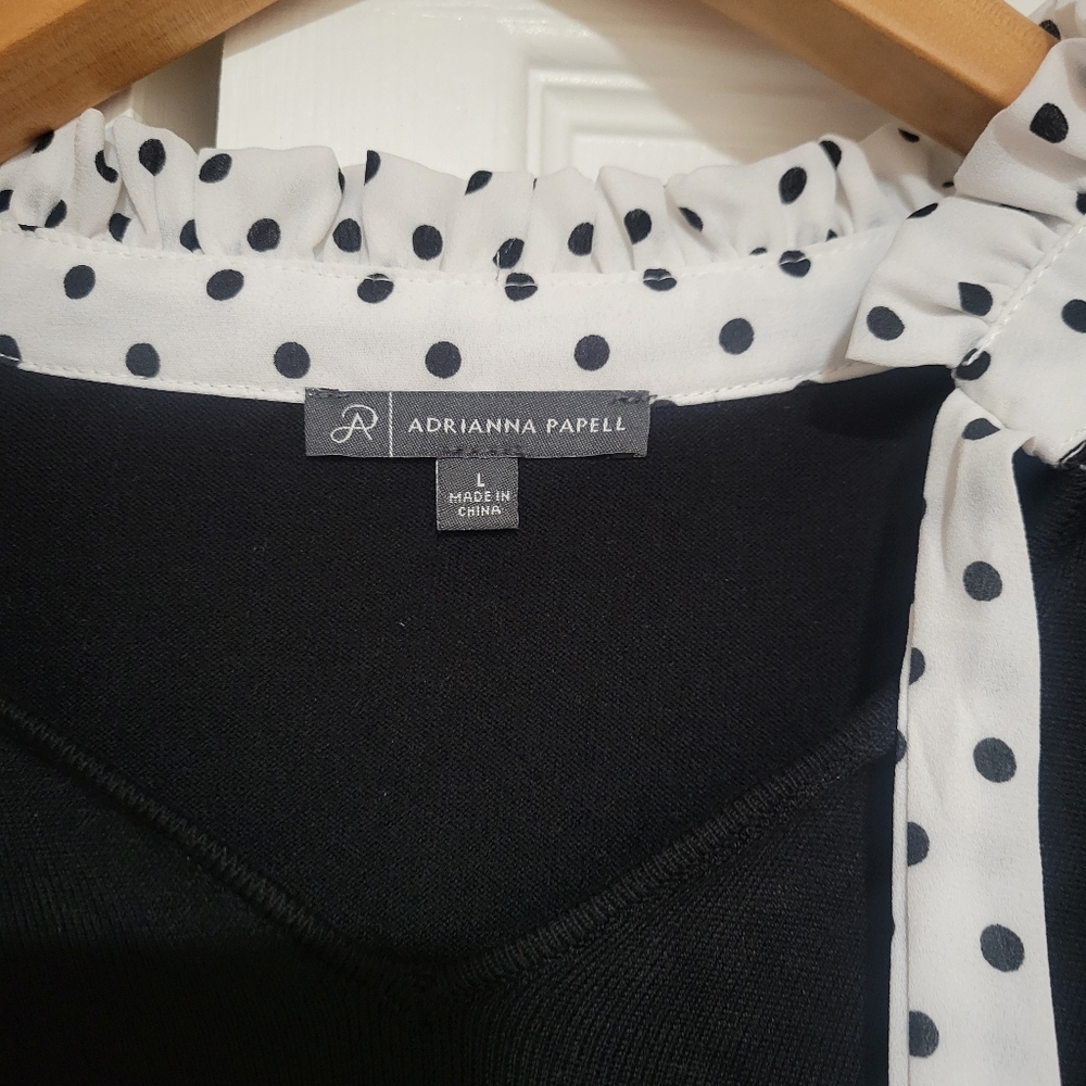 Adrianna Papell Black Sweater Top with Polka Dot Accents - Picture 2 of 8